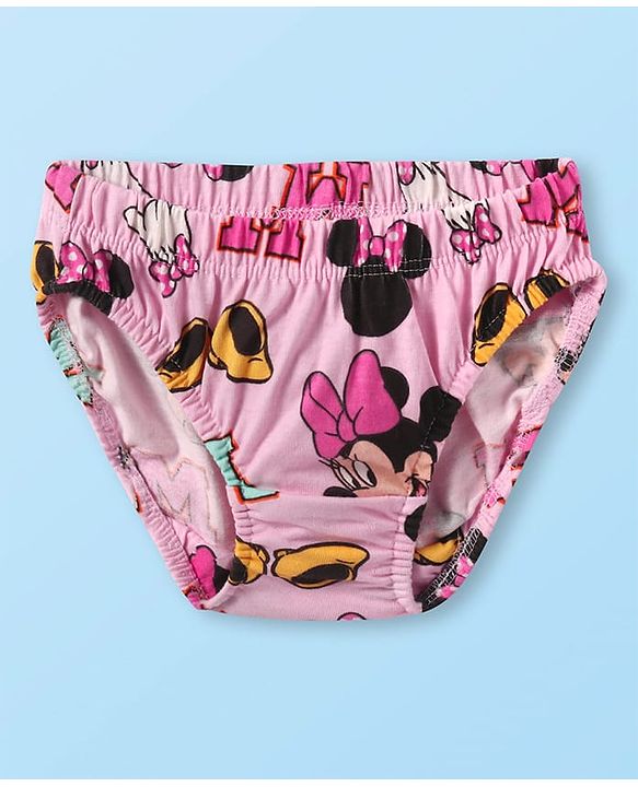 Babyhug Disney Single Jersey Knit Half Sleeves Frock With Bloomer & Minnie Mouse Graphics & Reversible Sequin Embroidery - White & Pink