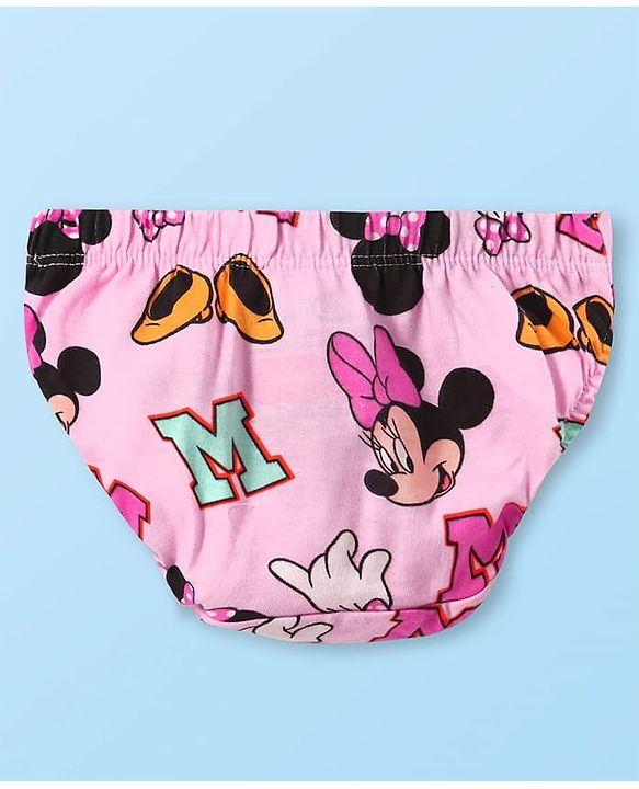 Babyhug Disney Single Jersey Knit Half Sleeves Frock With Bloomer & Minnie Mouse Graphics & Reversible Sequin Embroidery - White & Pink