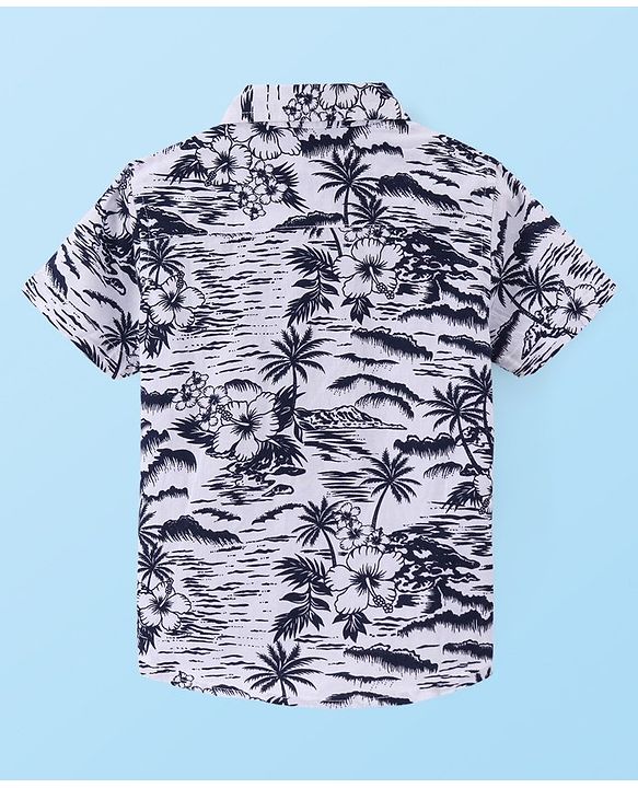 Babyhug Cotton  Woven Half Sleeves Beach Theme Printed Shirt - White