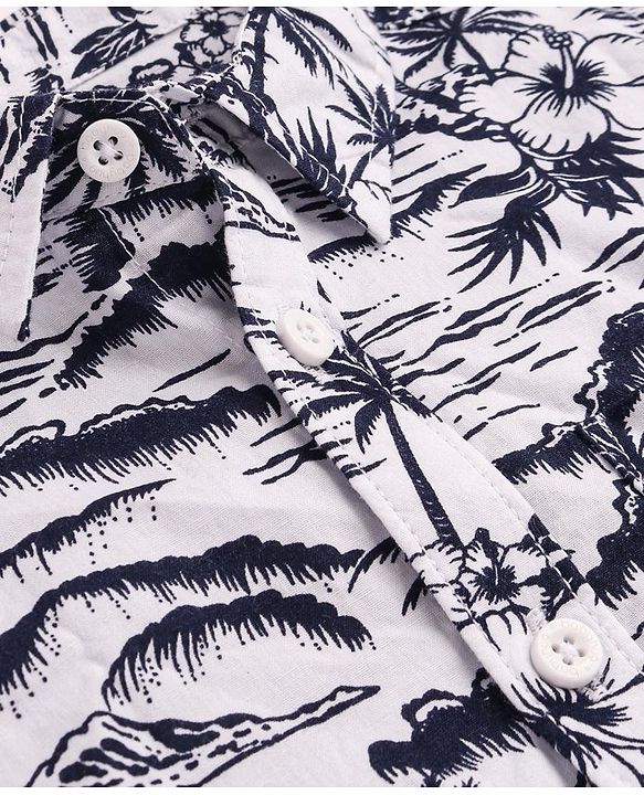 Babyhug Cotton  Woven Half Sleeves Beach Theme Printed Shirt - White