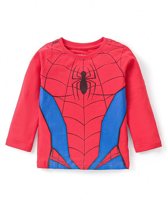Babyhug Marvel Single Jersey Knit Full Sleeve Night Suit With Spiderman Graphics - Red