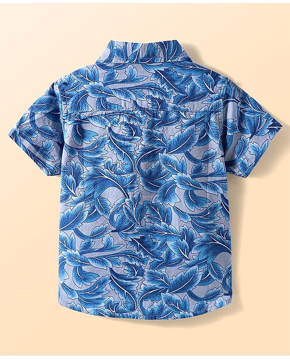 Babyhug Cotton Woven Half Sleeves Shirt with Tropical Theme Print - Blue