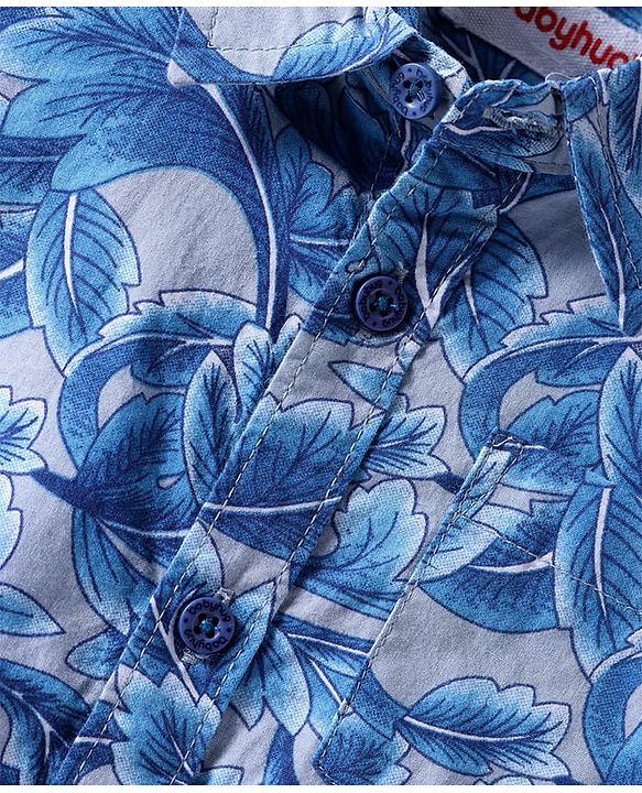 Babyhug Cotton Woven Half Sleeves Shirt with Tropical Theme Print - Blue