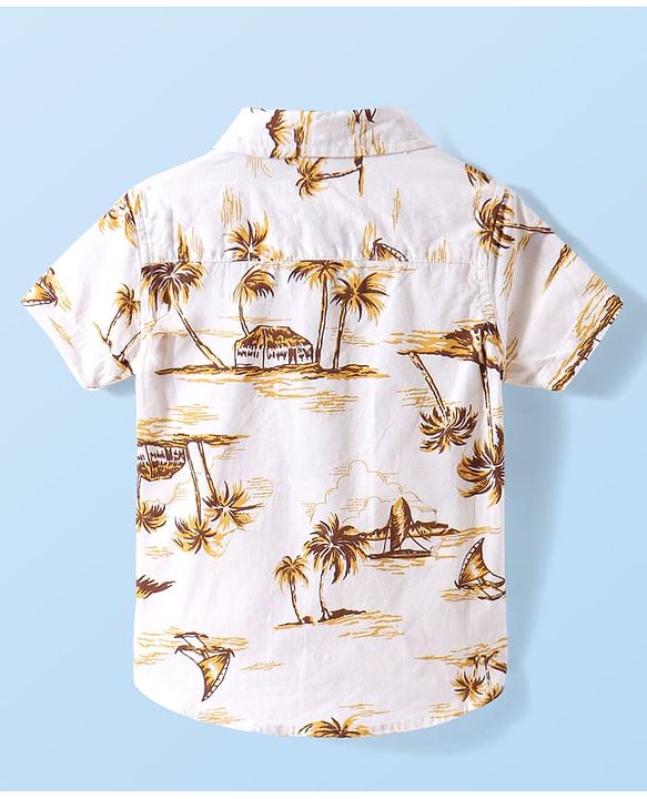 Babyhug Cotton Knit Half Sleeves Regular Collar Shirt Beach Theme Print - White