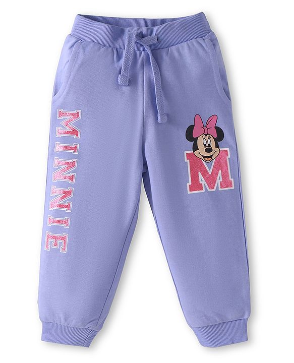 Babyhug Disney Single Jersey Knit Full Sleeves Top & Joggers Set With Minnie Mouse Graphics & Functional Bag Applique - Pink & Lavender