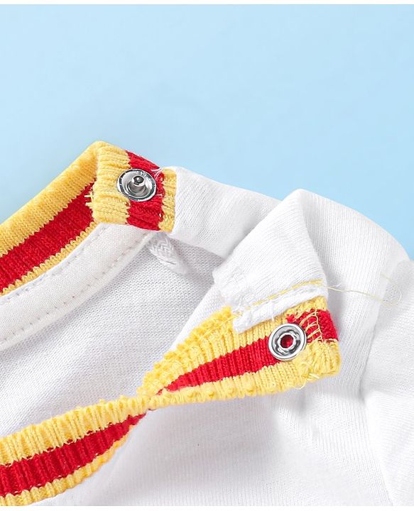 Babyhug Marvel Cotton Knit Full Sleeves T-Shirt & Joggers Set With Spider Man Graphics - White & Yellow
