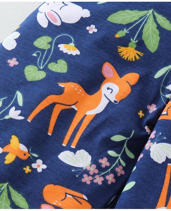 Babyhug Single Jersey Knit Deer Print Jumpsuit with Full Sleeves Inner Top - Navy Blue & White