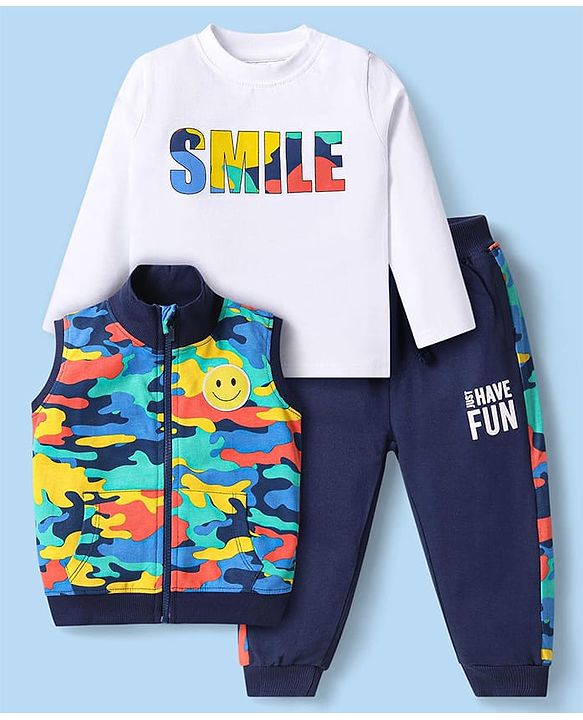 Babyhug Cotton Knit Full Sleeves Tiger & Text Graphics T-Shirt - Blue main image 1