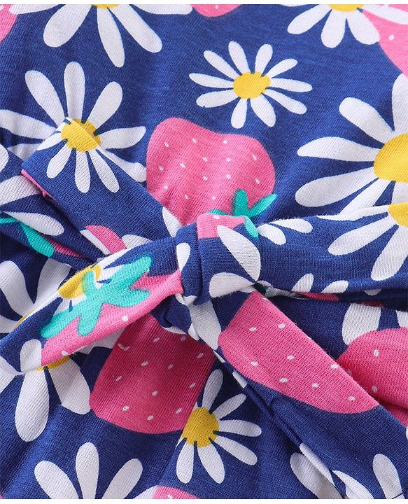 Babyhug Single Jersey Knit Floral Printed Jumpsuit with Full Sleeves Top - Pink & Blue