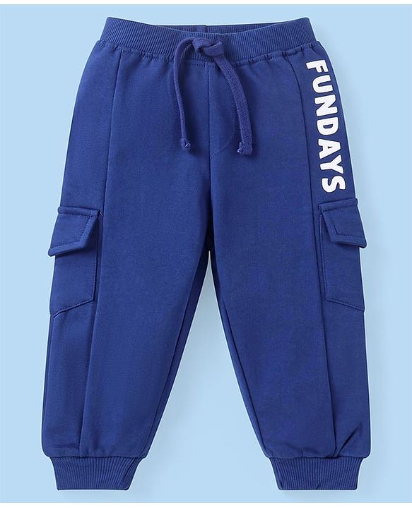 Babyhug Terry Knit Full Sleeves Tropical Theme & Text  Printed Hooded Sweatjacket & Lounge Pant with T-Shirt - Navy Blue
