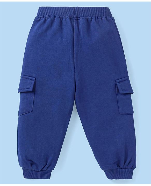 Babyhug Terry Knit Full Sleeves Tropical Theme & Text  Printed Hooded Sweatjacket & Lounge Pant with T-Shirt - Navy Blue
