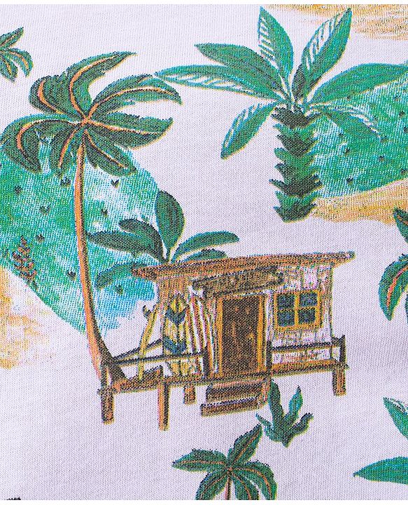Babyhug Cotton Knit Half Sleeves Shirt & Shorts Co-Ord Set With Tropical Island Print - Multicolor