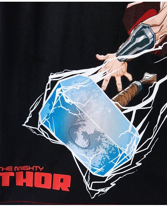 Pine Kids Marvel Cotton Knit Half Sleeves T-Shirt with Thor Print - Black & Red