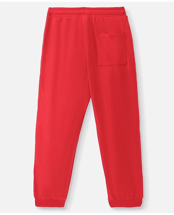 Pine Kids Marvel Cotton Terry Knit Full Length Lounge Pants With Text Puff Print and Tape Detailing - Red