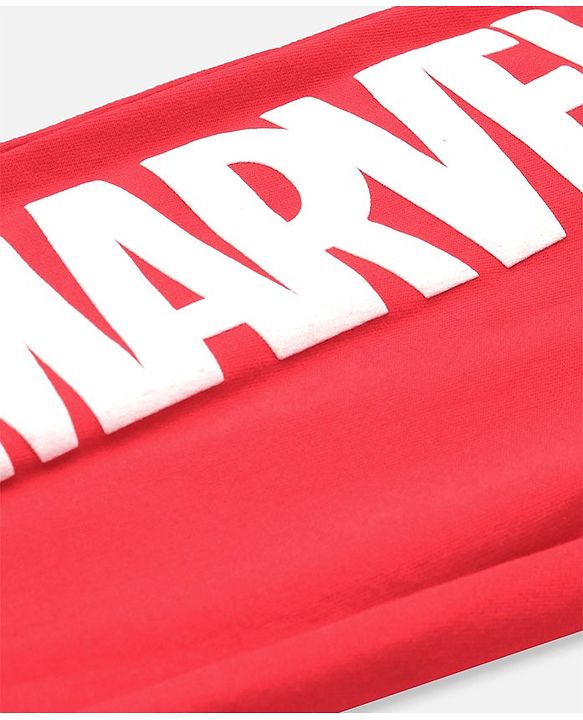 Pine Kids Marvel Cotton Terry Knit Full Length Lounge Pants With Text Puff Print and Tape Detailing - Red