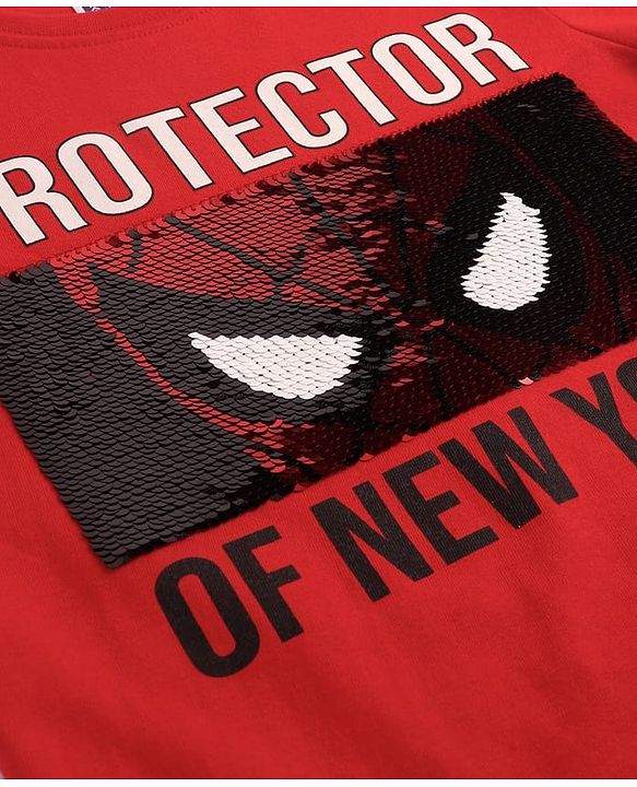 Pine Kids Marvel Cotton Knit Half Sleeves T-Shirt With Spiderman Graphics - Red