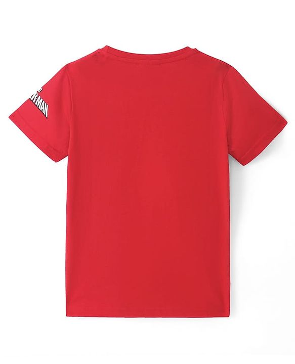 Pine Kids Marvel Cotton Knit Half Sleeves T-Shirt With Spiderman Graphics - Red