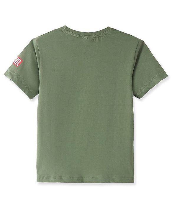 Pine Kids Marvel Cotton Knit Half Sleeves T-Shirt With Spider Man Graphics - Olive Green