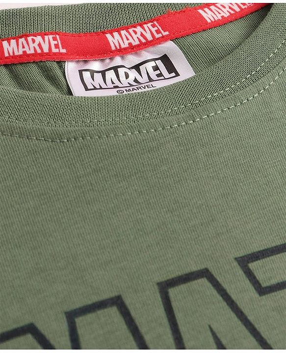 Pine Kids Marvel Cotton Knit Half Sleeves T-Shirt With Spider Man Graphics - Olive Green