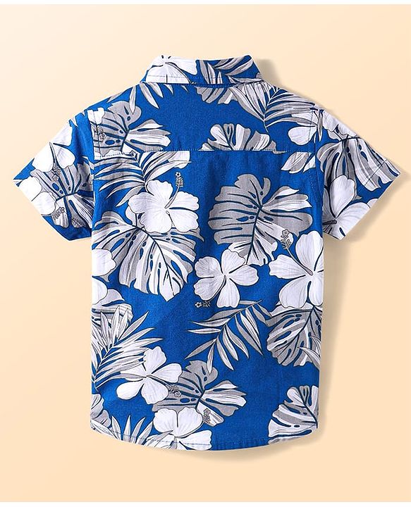 Babyhug Cotton Woven Half Sleeves Shirt with Floral Print - Blue