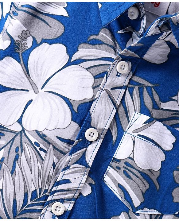 Babyhug Cotton Woven Half Sleeves Shirt with Floral Print - Blue