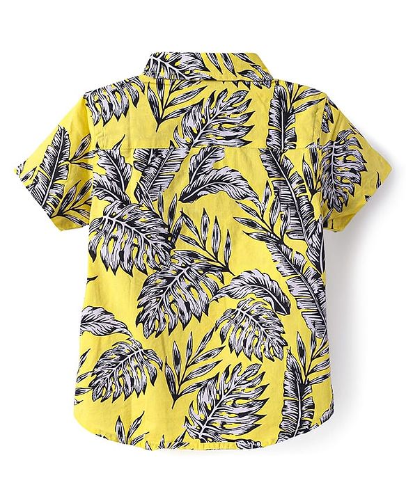 Babyhug Cotton Knit Half Sleeves Shirt with Leaves Print - Yellow