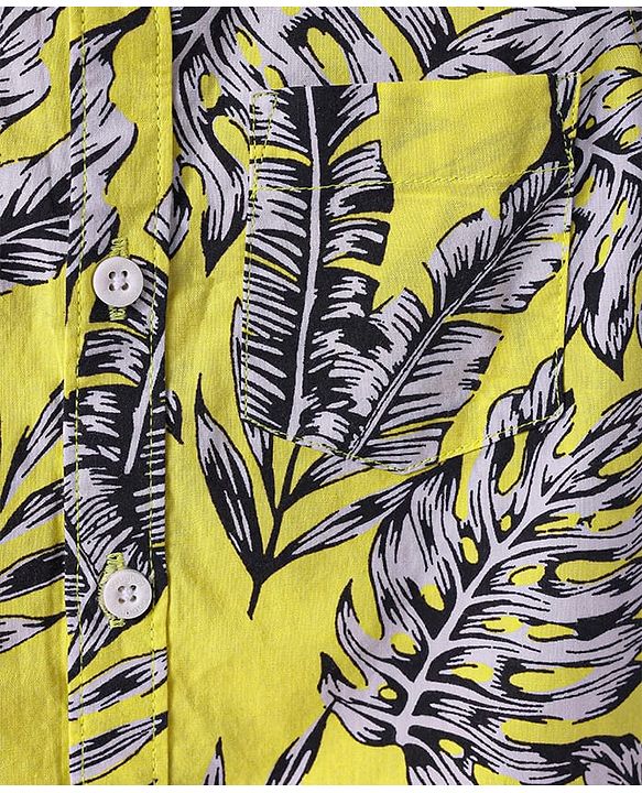 Babyhug Cotton Knit Half Sleeves Shirt with Leaves Print - Yellow