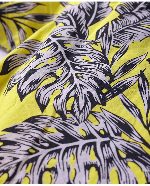Babyhug Cotton Knit Half Sleeves Shirt with Leaves Print - Yellow