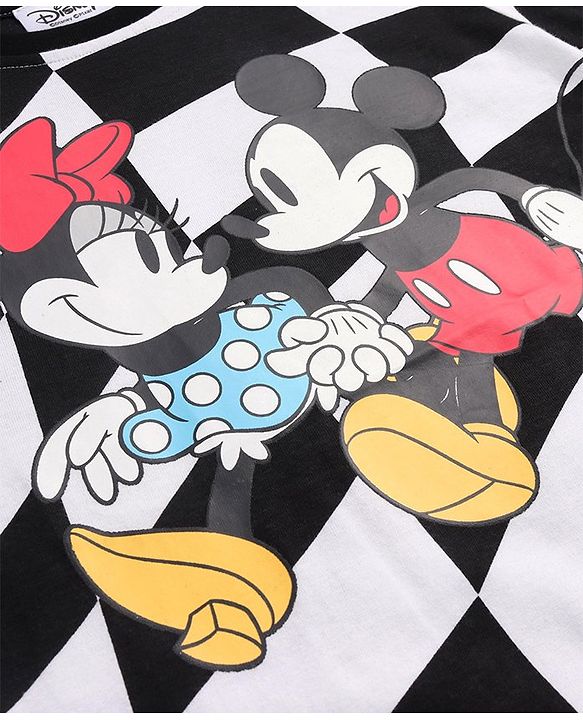 Pine Kids Disney Single Jersey Knit  Half Sleeve T-Shirt with Mickey Mouse and Friends Print - White & Black