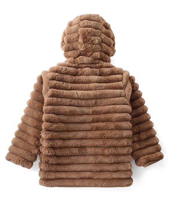 Pine Kids Full Sleeves Hooded Jacket with Stripes & Fur Design - Beige
