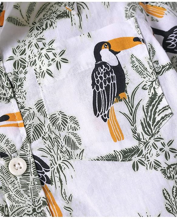 Babyhug Cotton Knit Half Sleeves Shirt with Bird Print -  White