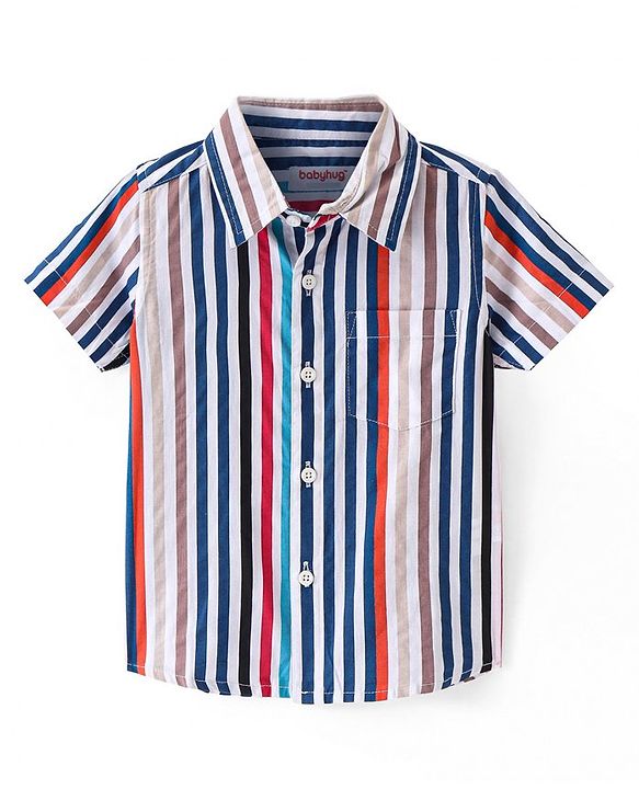Babyhug Cotton Woven Half Sleeves Striped Shirt - Multicolour