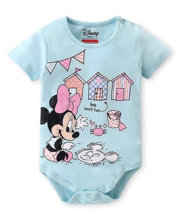 Babyhug Disney Interlock Knit Half Sleeves Onesies & Skirt with Minnie Mouse Graphics & Polka Dot Print  - Blue & Pink