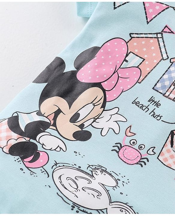 Babyhug Disney Interlock Knit Half Sleeves Onesies & Skirt with Minnie Mouse Graphics & Polka Dot Print  - Blue & Pink