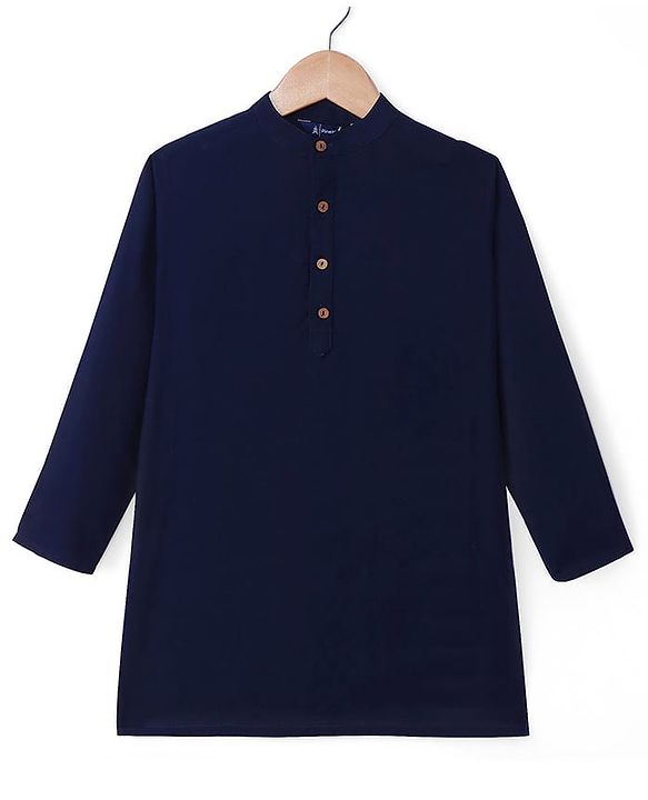 Pine Kids Woven Full Sleeves Solid Colour Kurta Pyjama Set with Floral Printed Nehru Jacket - Navy Blue