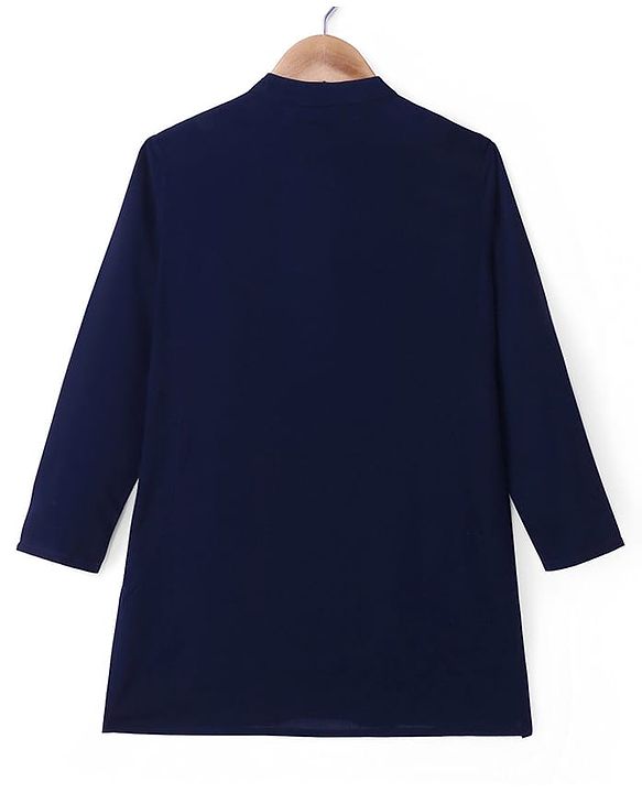 Pine Kids Woven Full Sleeves Solid Colour Kurta Pyjama Set with Floral Printed Nehru Jacket - Navy Blue