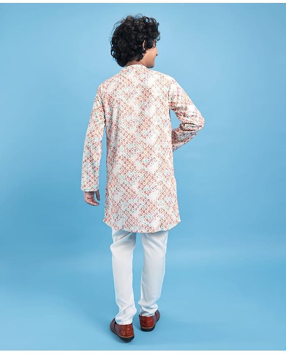 Pine Kids Cotton Woven Full Sleeves Floral Print Kurta Pyjama Set - Pink