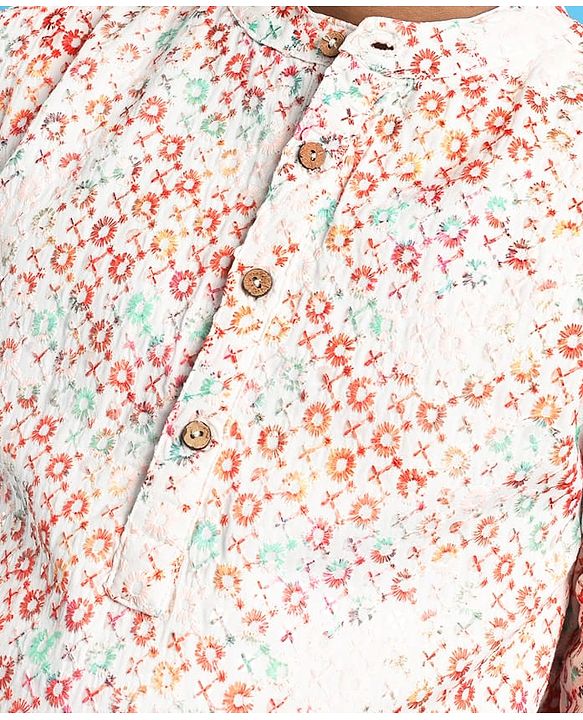 Pine Kids Cotton Woven Full Sleeves Floral Print Kurta Pyjama Set - Pink