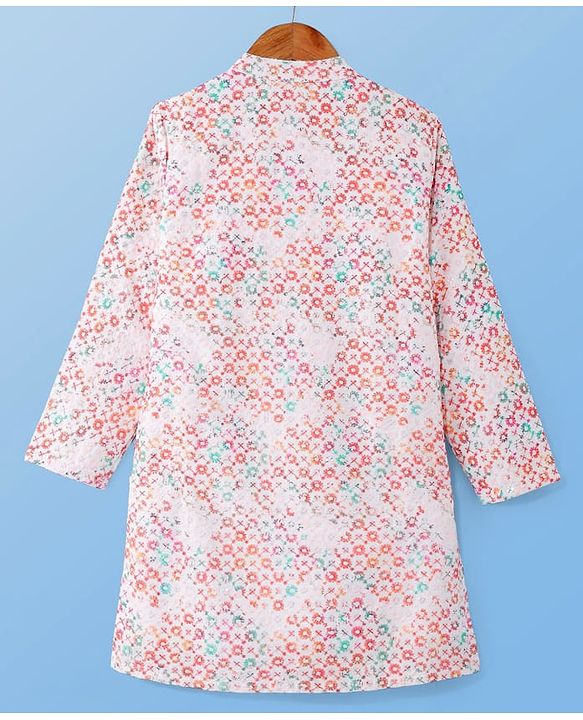 Pine Kids Cotton Woven Full Sleeves Floral Print Kurta Pyjama Set - Pink