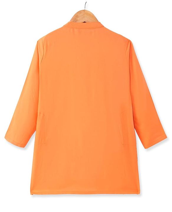 Pine Kids Woven Full Sleeves Solid Colour Kurta Pyjama Set with Floral Print Jacket - Orange