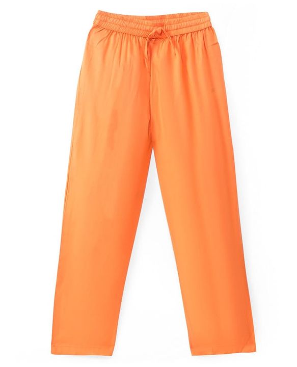 Pine Kids Woven Full Sleeves Solid Colour Kurta Pyjama Set with Floral Print Jacket - Orange