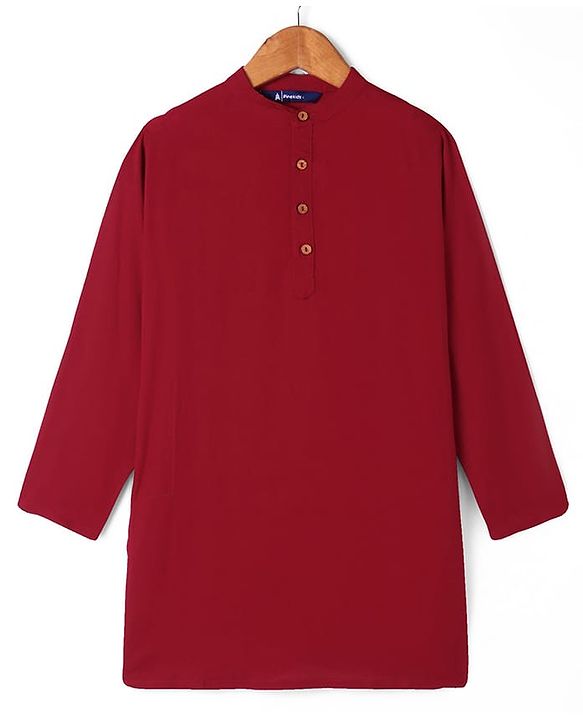 Pine Kids Woven Full Sleeves Solid Color Kurta Pajama Set With Floral Printed Jacket  - Dark Red