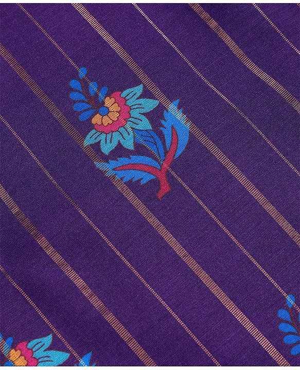 Pine Kids Cotton Woven Full Sleeves Floral Print & Striped Kurta Pyjama Set - Violet