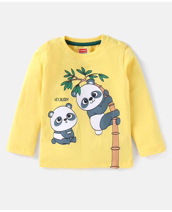 Babyhug Cotton Knit Full Sleeves Striped & Panda Printed T-Shirts Pack of 3 - Green Yellow & Blue
