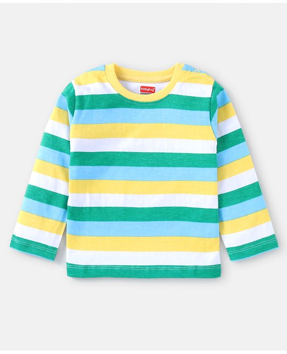 Babyhug Cotton Knit Full Sleeves Striped & Panda Printed T-Shirts Pack of 3 - Green Yellow & Blue