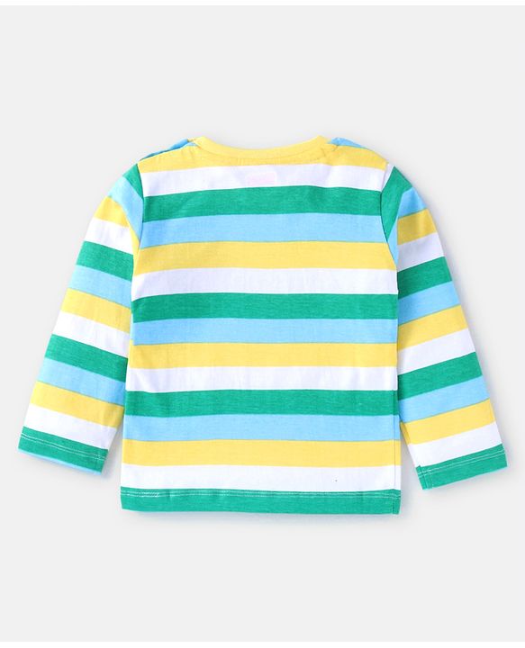 Babyhug Cotton Knit Full Sleeves Striped & Panda Printed T-Shirts Pack of 3 - Green Yellow & Blue