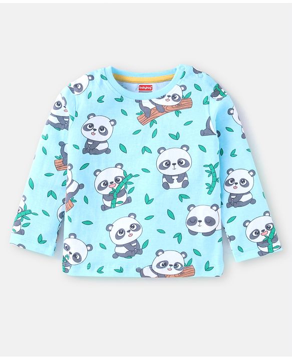 Babyhug Cotton Knit Full Sleeves Striped & Panda Printed T-Shirts Pack of 3 - Green Yellow & Blue