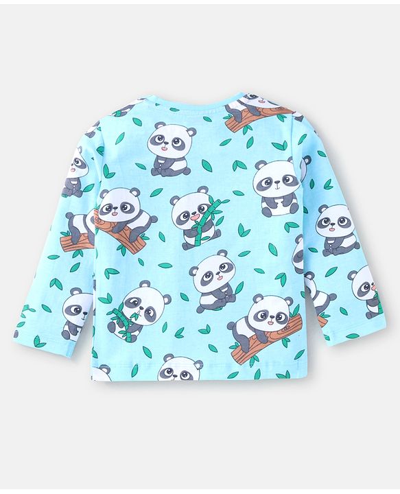 Babyhug Cotton Knit Full Sleeves Striped & Panda Printed T-Shirts Pack of 3 - Green Yellow & Blue
