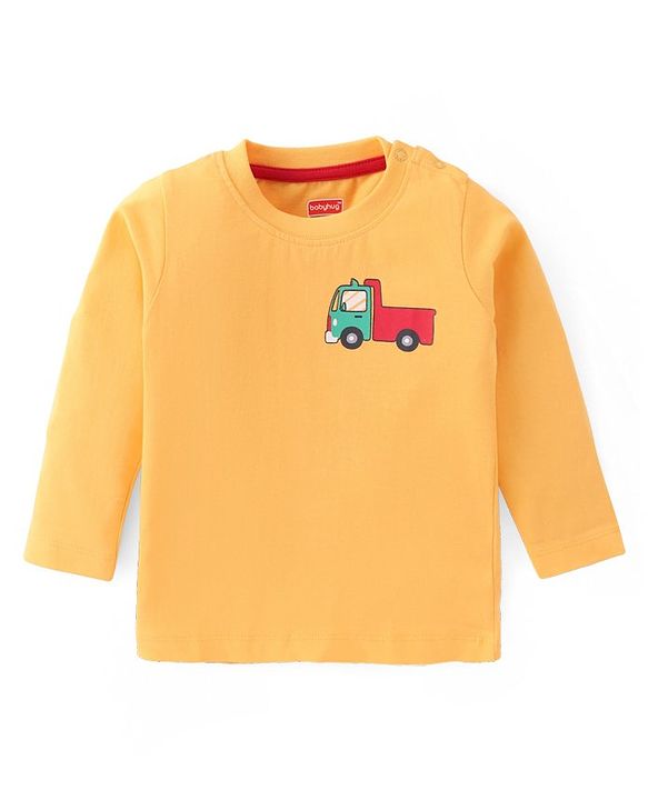 Babyhug Cotton Knit Full Sleeves T-Shirts With Giraffe & Construction Vehicles Print Pack Of 3 - Multicolor