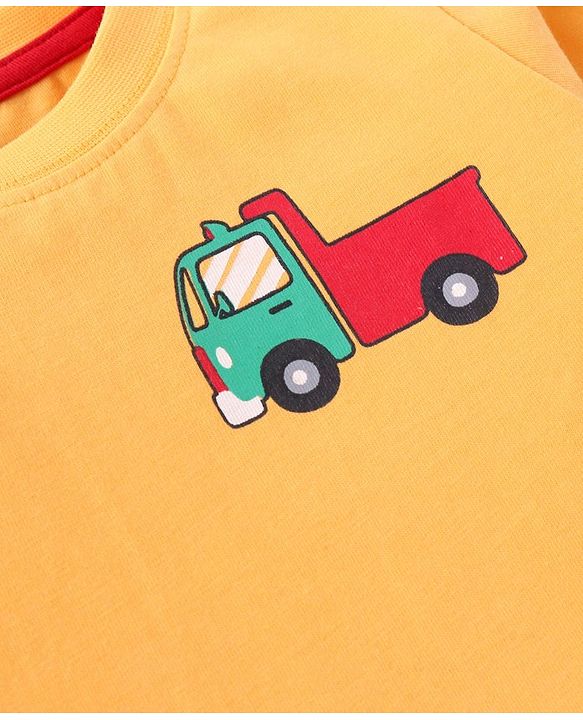 Babyhug Cotton Knit Full Sleeves T-Shirts With Giraffe & Construction Vehicles Print Pack Of 3 - Multicolor